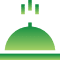 A green background with a dome and three lines.