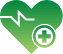 A green heart with an arrow and a medical sign.