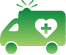 A green ambulance with a heart and cross on it.